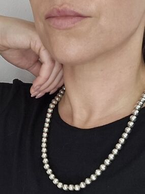 Sterling Silver 8mm Navajo Bead Necklace - Classic Silver Women’s Jewelry